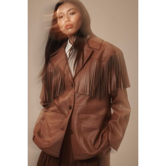 Avec Les Filles for Anthropologie Fringe Faux Leather Shacket XS - Picture 1 of 14